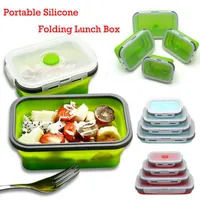 Storage Bottles & Jars Wholesale 4pcs/set Silicone Collapsible Lunch Box Container Microwavable Portable Picnic Camping Outdoor Box1