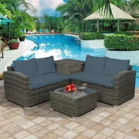 TOPMAX 4 PCS Outdoor Cushioned PE Rattan Wicker Sectional Sofa Set Garden Patio Furniture Set US stock a36 a23