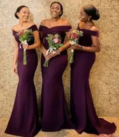 African 2022 New Satin Off The Shoulder Mermaid Bridesmaid Dresses Maid of Honer Dress Back Zipper Wedding Guest Gowns BM0850
