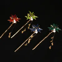 Chinese Style Tassels Metal Hair Sticks Women Flower Hair Chopsticks Hairpin Pearl Hair Pins Clip Wedding Party Headwear Headpie