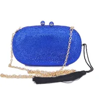Rose Gold Goedkope Crystal Dames Partion Purse Inkt Blue Clutch Bags met kwastjes Ketting Handtassen Dames Holsteen Dag Koppelingen Q1116