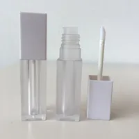 5ml Clear Frosted Square Lip Gloss Empty Bottle with White Cap Plastic Liquid Lipstick Tube WB2997