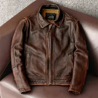 Frete grátis.2020 Novo estilo genuíno jaqueta de couro.Vintage casaco de couro marrom, homens moda motociclista jaqueta.Plus tamanho vendas lj201029
