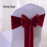 Stol täcker 25st/parti grossist Silk Satin Ribbon Bow Chair Sashes for Banket Wedding Party Decoration Band