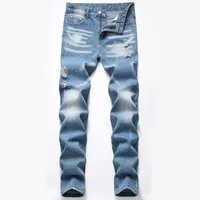 Мода Джинсовые мужские разорванные джинсы эластичные ретро синие повседневные джинсовые брюки джинсы длинные хлопчатобумажные высокое качество тонкий подходит тощий хип-хоп джинс брюки