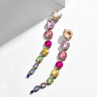 Dangle ljuskrona ppgpgg varumärke 2021 lång rhinestone tofsörhängen för kvinnor mode färgglada kristall droppe öra smycken gåvor1