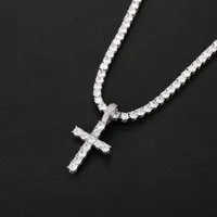 Iced Out Zircon Cross Pendant With 4mm Tennis Chain Necklace Set Men&#039;s Hip hop Jewelry Gold Silver CZ Pendant Necklace