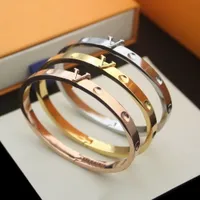 Europe America Fashion Style Lady Women Titanium steel Engraved V Initials Empreinte Bangle Bracelet 3 Color Q95623