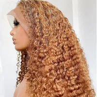 30 # Blondin spets Front Human Hair Wigs Pre Plucked Brazilian Hair Gluseless Parys 100% Obehandlad Curly Human
