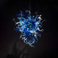 Ocean Blue Glass Kroonluchter Plafondlamp Murano Lights Villa Decor LED High Hanging Kroonluchters