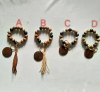 Utrikeshandel Personlig Keychain Blank Wooden Pendant Leopard Pattern Bead Tassel Armband