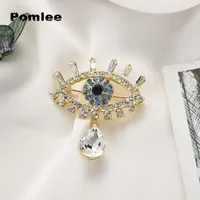 Pomee Eye Shape Crystal Brooch Neo-Gothic Kobiety Akcesoria Koreańska Moda Stopu Bluzka Medicale Femme Broches Para Ropa