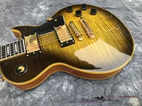 Gitara elektryczna G Guitar Custom Guitar Murzynki Podstrunnica One Piece Drewniane szyja i ciało Flamed Maple Drewno, Żółty Wiązanie Wysokiej jakości ABR - 1 Most