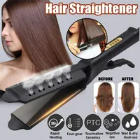 Flat Iron Professional Fast Hair Styling Slatter met stoom snel verwarming 4 niveau verstelbare temperatuurbehandeling voor droge natte woning salon zwart