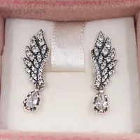 Authentic 925 Sterling Silver Pandora Dangling Angel Wing Stud Earrings luxury for women men girl Valentine day birthday gift 298493C01