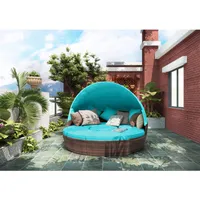 TopMax Terrasse Möbel Runder Outdoor-Sektional Sofa Set Rattan-Tagesbett Sonnenbedienung mit einziehbarem Baldachin separates Sitzen und Removabl245L