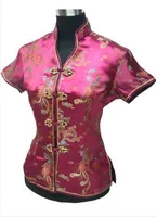 Promotie Blauwe Chinese Stijl Dames Zomer Blouse V-hals Shirt Tops Silk Satin Tang Suit S M L XL XXL XXXL