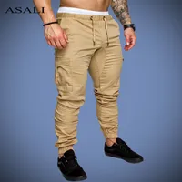 ASALI Katı Sweatpants Erkekler Joggers Çok Cep Pantolon Autunm Yeni Moda Uzun Pantolon Erkek Elastik Bel Erkekler Spor 201217