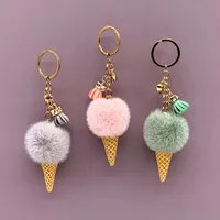 Girls Fashion Jewelry Party Favors Keychains Lovely Ice Cream Fluffy Key Ring Baby Shower Gift For Women Bags Dec