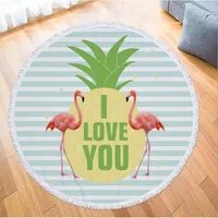 Gedrukte tropische bladeren bloem strand handdoek ronde flamingo microfiber strand handdoek grote deken picknick yoga mat sunbath badtowel