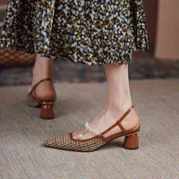 Sandels Zapatos de Moda Para Mujer Sandalias Con Punta Retro Francesa Fiesta Cordón Tela Algodón Een Cuadros 220303