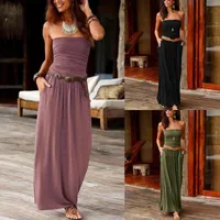 Customed Women Dress Bandeau Off Shoulder Long Ladies Summer Solid Maxi For Femme Holiday Dresses