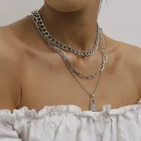 Mode Gouden Kettingen Wrap Collar Multilayer Verklaring Ketting Crystal Lock Kettingen voor Dames Mode-sieraden Will en Sandy Gift