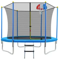 8FT батут для детей с сетью защитных корпусов, баскетбольный обруч и лестница, легкая сборка круглый открытый открытый батустический батут США A28