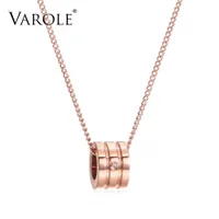 VAROLE zircon Round Tube Necklaces Pendants crystal Necklace Stainless Steel Rose Gold Color Choker Necklace For Women Jewelry Kolye Collier