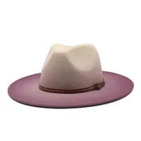 جديد جودة عالية واسعة بريم فيدورا قبعة النساء الرجال تقليد الصوف فيلت القبعات 2 لون التدرج بنما فيدوراس جيبو sombrero1