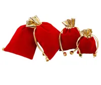 100pcs / lot Velvet rouge perlé Pochettes Pochettes Bijoux Emballage Sacs-cadeaux de mariage de Noël