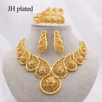 Conjuntos de jóias de cor de ouro de Dubai para mulheres África Ethiopian Wedding presentes colar brincos anel pulseira de festa jóias 201224