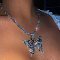 Ожерелье для бабочки Золото Серебро Роздольдовый ледяной теннисный цепь CZ хип-хоп Bling Mens ожерелья алмазные украшения