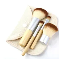 4 pcs conjunto kit escovas de maquiagem de madeira escovas de alta qualidade linda profissional bambu elaborar ferramentas de pincel com case zipper saco de linho DHL