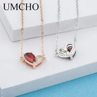 Zincirler Umcho Kalp Gerçek 925 Ayar Gümüş Kırmızı Kübik Zirkon Kolye Yıldönümü Düğün Karısı Kadınlar Için Nişan Hediyeler Güzel Jewelry1