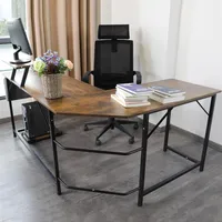 US Stock Quarto Mobiliário industrial L-shaped mesa, canto Computer mesa PC portátil estudo mesa de trabalho para escritório em casa Metal de madeira, rústico A50
