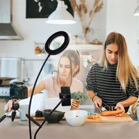 Hızlı Teslimat 6 inç Canlı Dolgu Işıkları Masaüstü Klip Işık Beyaz Işık USB Bağlantı Dim Selfie Yüzük Işık ile Telefon Tutucu