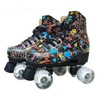 Japy Graffiti Microfiber Roller Skates Double Line Skates Femme Men Adulte Chaussures de patinage à deux lignes Patines White Pu 4 Wheels1