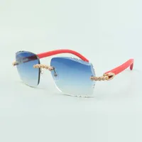 2022 gafas de sol de diamante de ramo exquisito 3524014 con palitos de madera rojos naturales y lentes de corte de 3,0 espesor, tamaño: 18-135 mm