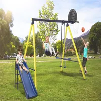 ABD Stok 5 1 Açık Tedava Swing Set Backdyard, Bahçesi Çelik Çerçeve Silge Playset Bedava Basketbol Hoop229z ile Çocuklar Için