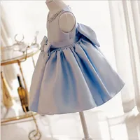 Blue кружева блесток девочка платье малыша девушка крещение платье без рукавов младенческий 1 год день рождения крещение платье принцессы костюм q1223