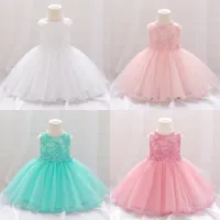 2020 Baby Girl Summer Princess Dress Beading Flower Baby Girl Dresses Party and Wedding 1er vestido de cumpleaños para ropa de niña Q1223