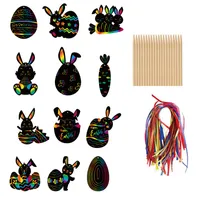 Scratch Paper Art Set Easter Black Scratch it Off Paper Crafts Notes Drawing Boards Sheet with Wooden Stylus and Hanging Rope
