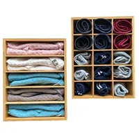 Bamboo Clothes Storage Box Closet Dresser Drawer Divider Clothing Organizer Basket Bin for Socks,Underwear,Bras,Ties(Set of 2)