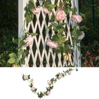 装飾的な花の花輪人工生活のようなシルク偽の花ローズヴァインラタン杖ガーランド壁吊り植物結婚式の家庭庭園D