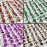 Wholesale 20pcs/lot New Fashion Agate Ring Silver Plated Oval Shape Finger Ring For Party Gift Mixed Style Luxury Charm Jewelry