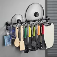 Hooks Rails keukengerei haakrek aluminium wand gemonteerd pantry gereedschapshouder zwarte badkamer diverse hangende staaf plank organisator1