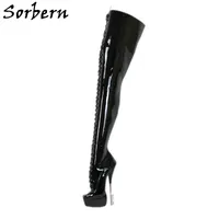 Sorbern 21Cm Metal Ballet Boots Crotch Thigh High Fetish Shoes Stilettos Platform Drag Queen Crossdresser Bdsm Custom Leg Width