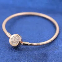 925 Sterling Silver Rose Gold Plated Bracelet Mousserande Krona O Snake Chain Fashion Armband Passar för europeiska Pandora Armband Charms och Pärlor