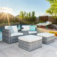 5 stuks Outdoor patio meubels rieten sofa set grijze rotan en beige kussen met 2 stuks kussens Amerikaanse voorraad A25 A10